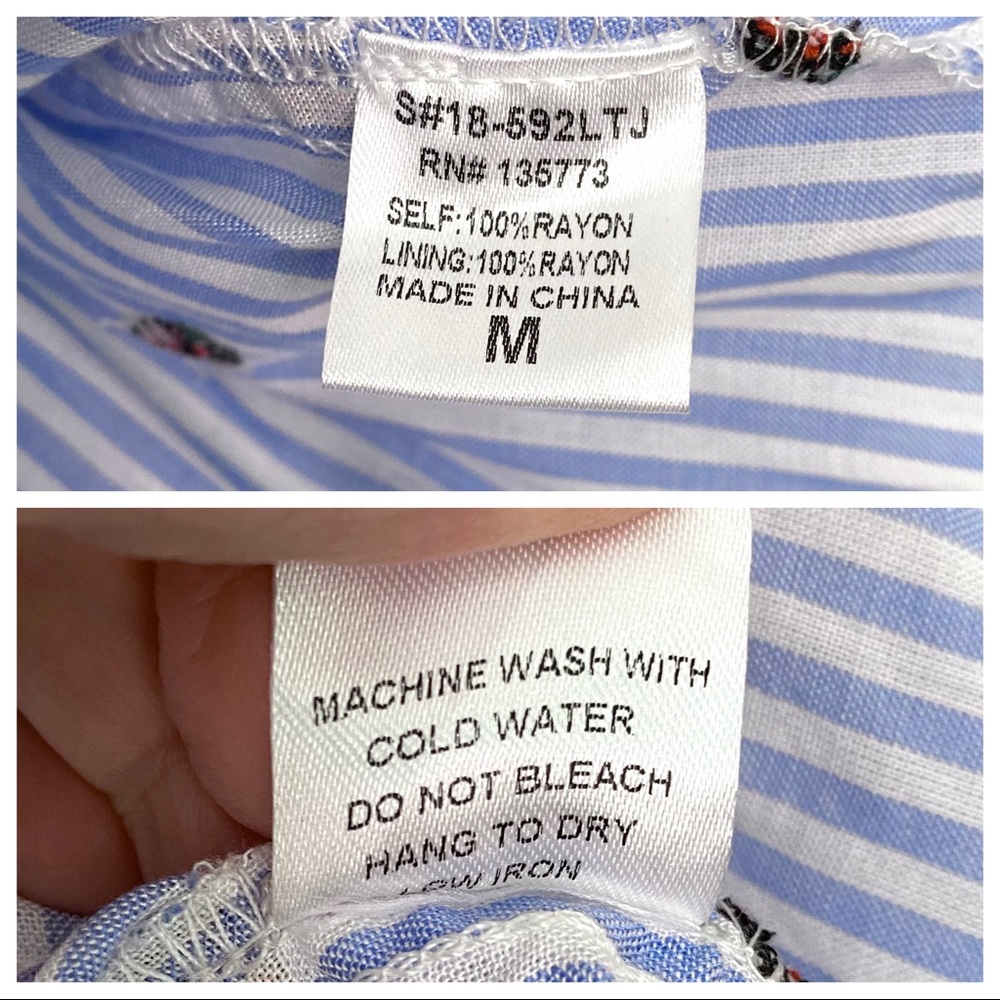 Olivaceous Crop Top BLOUSE Stripes Floral BLUE WHITE M - Picture 7 of 16